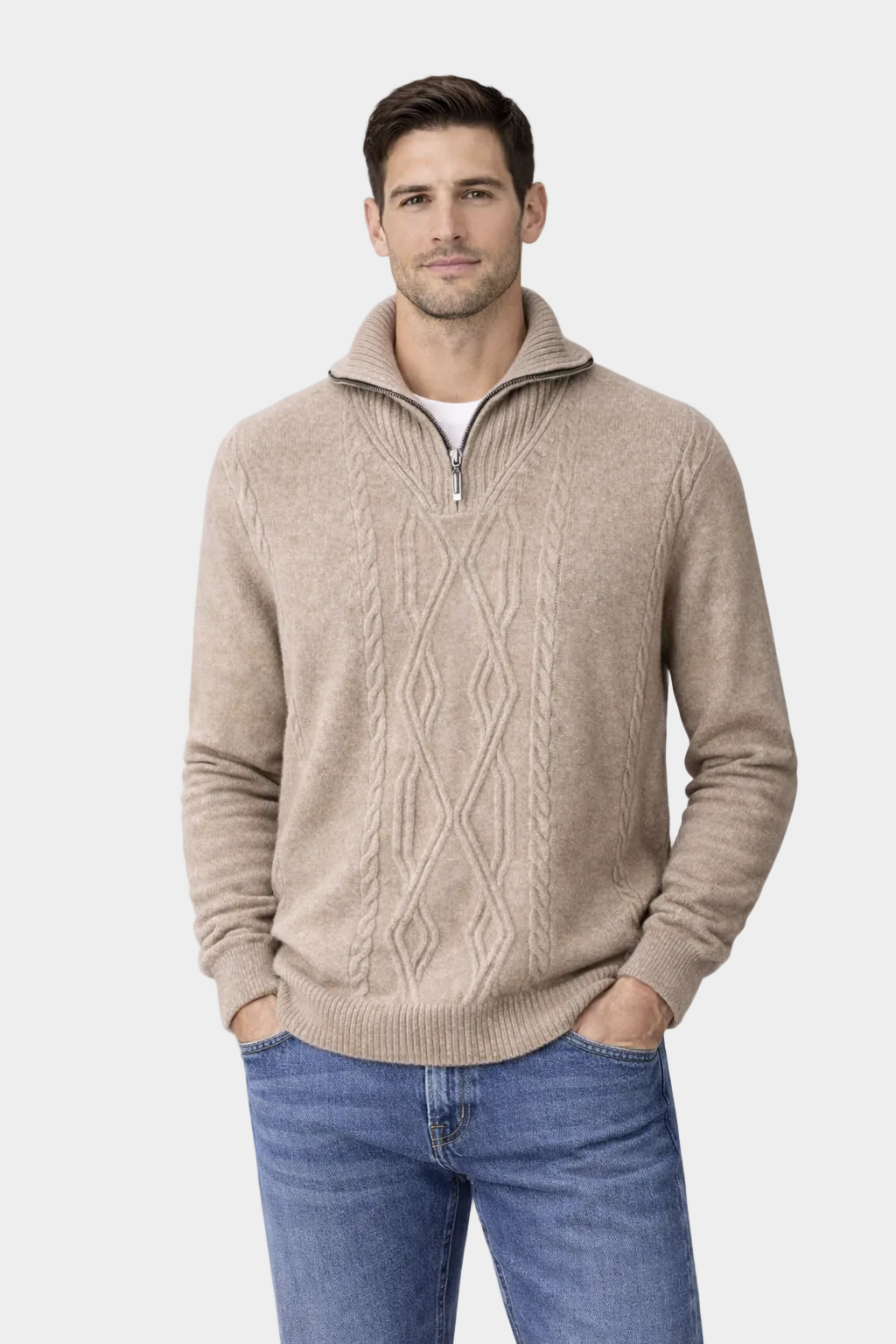 EA | EXTRA-FINE WOOL HALF ZIP SWEATER