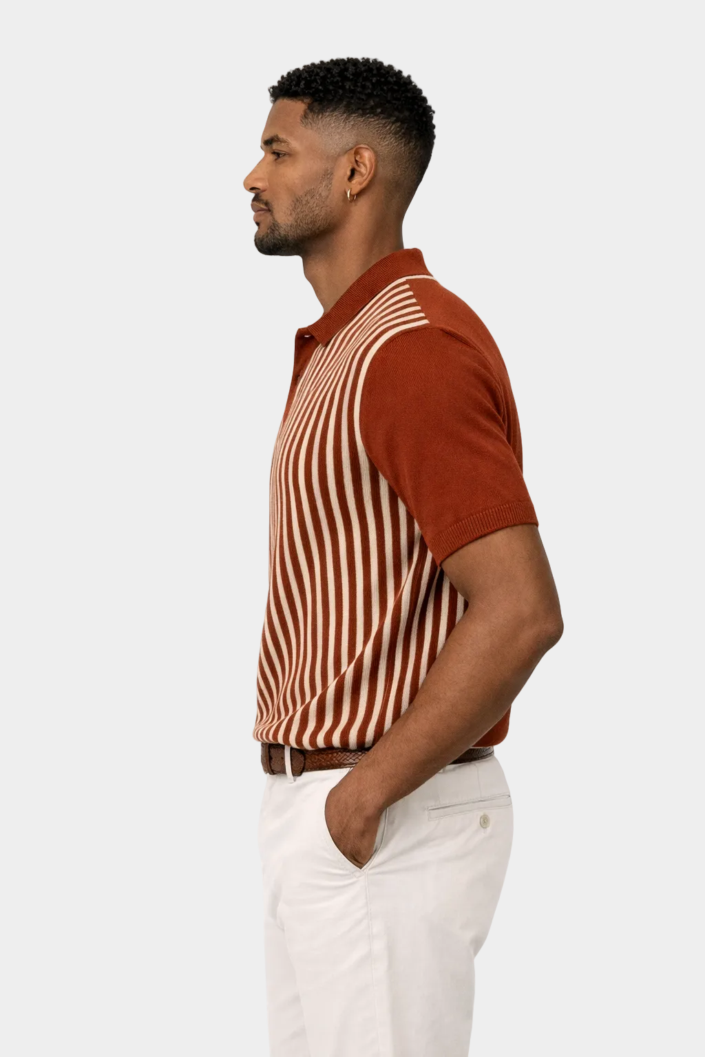 EA | GESTREEPTE POLO MET KRAAGDETAIL - BRUIN