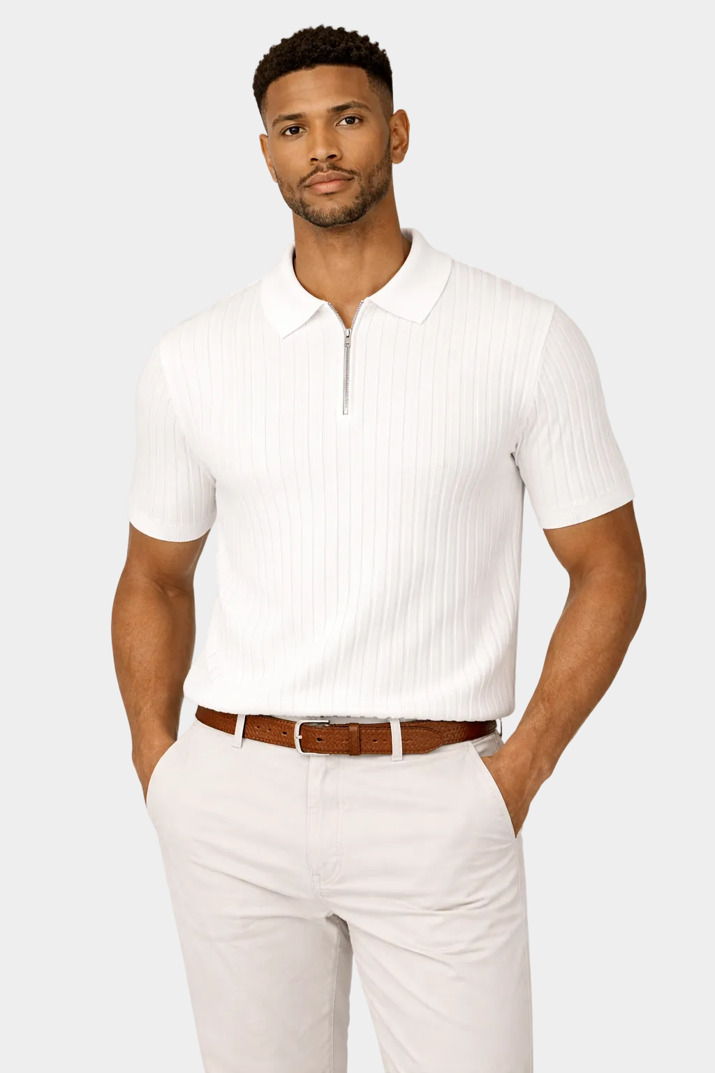 EA | WITTE GESTREEPTE POLO MET KRAAGDETAIL