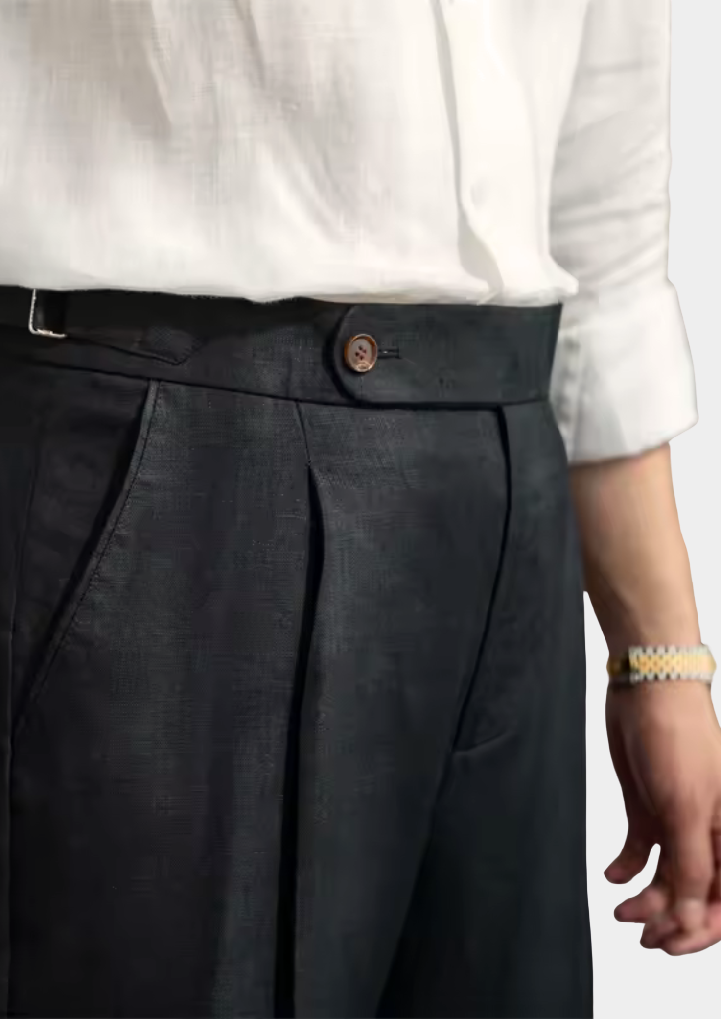 EA | GEPLISSEERDE LINNEN KUSTBROEK – ZWART