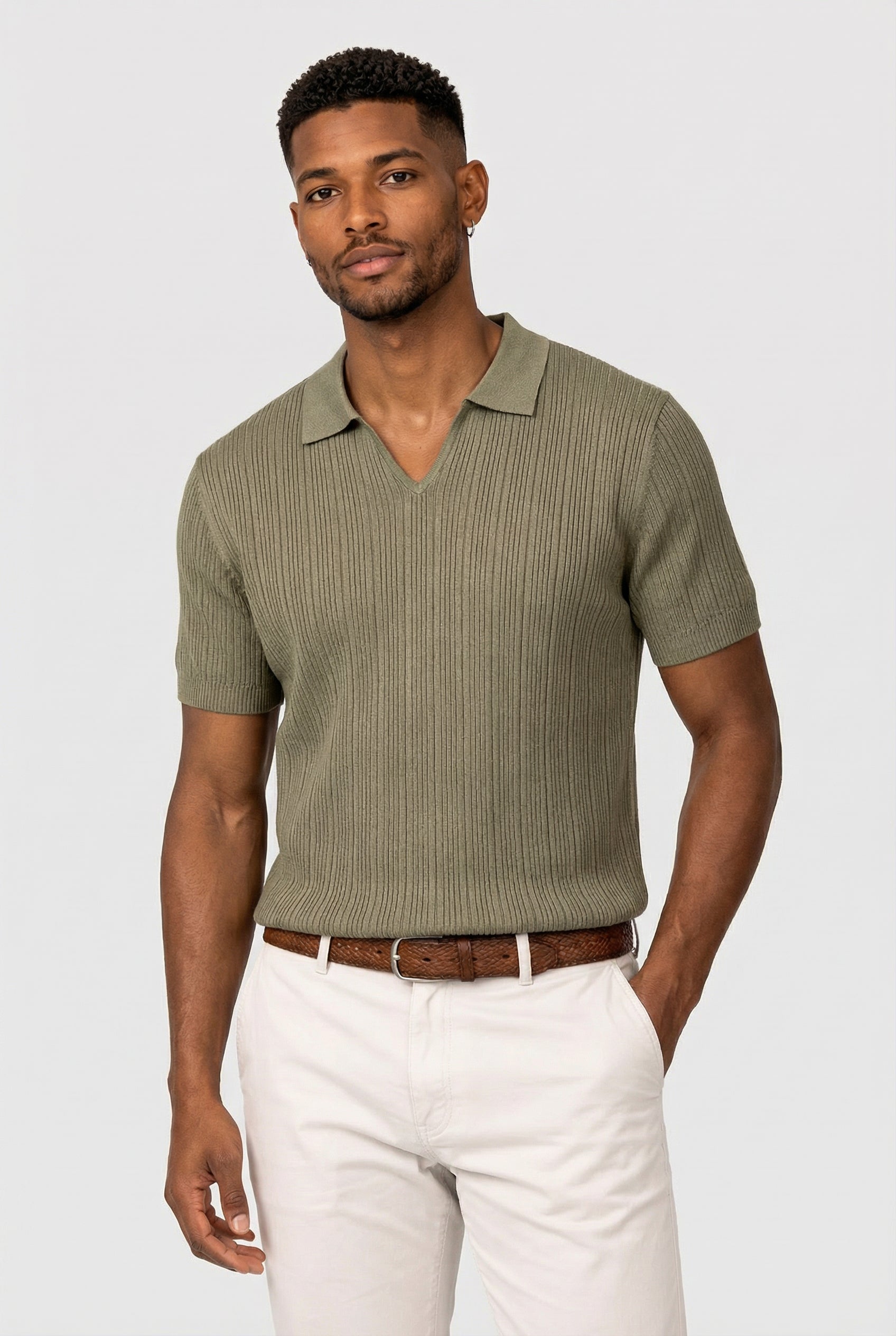 EA | RIB POLO V HALS - Olijf