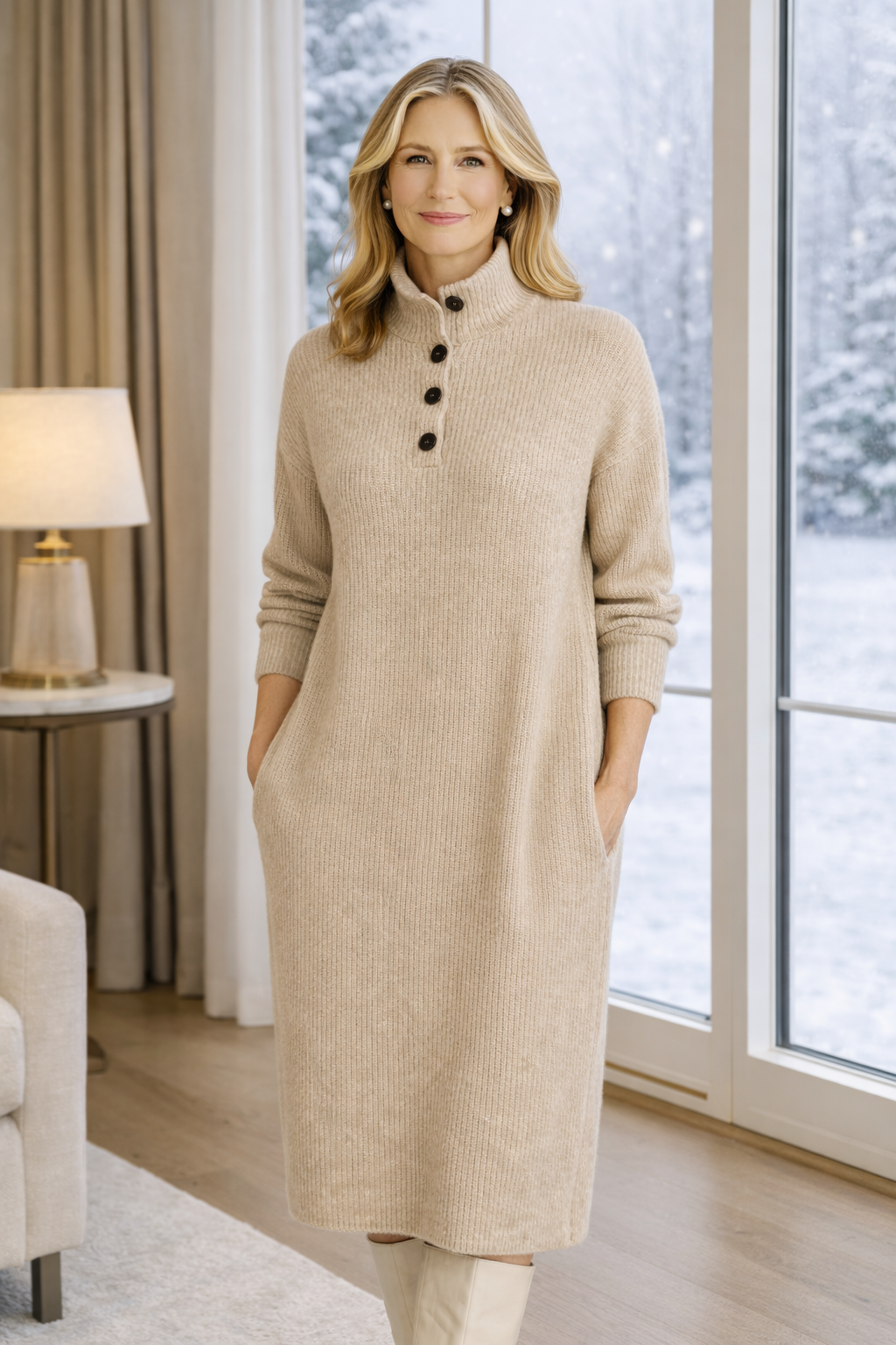 Brigitte | Elegante geribde midi jurk