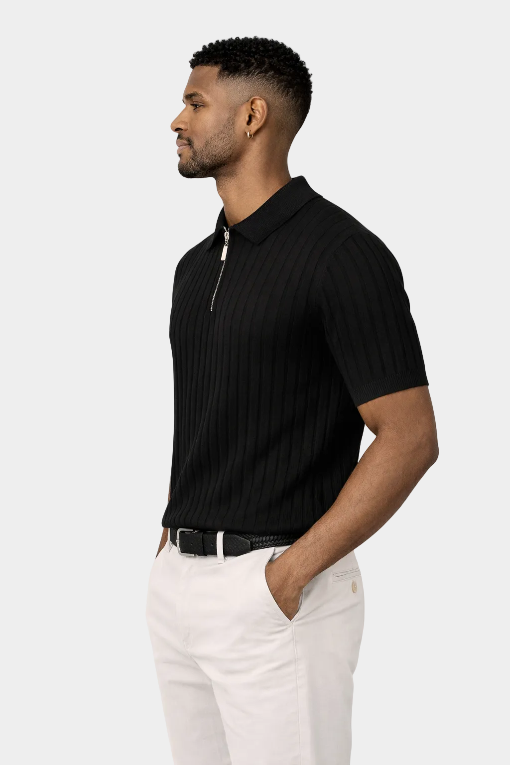 EA | GESTREEPTE POLO MET KRAAGDETAIL - ZWART