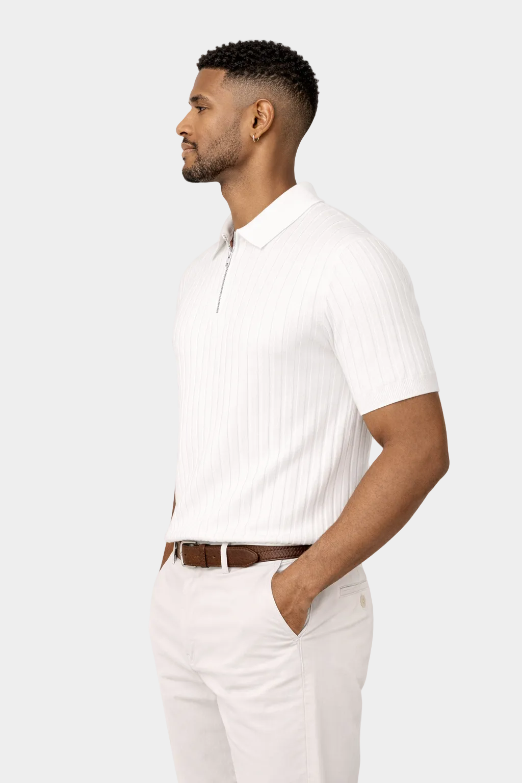 EA | WITTE GESTREEPTE POLO MET KRAAGDETAIL