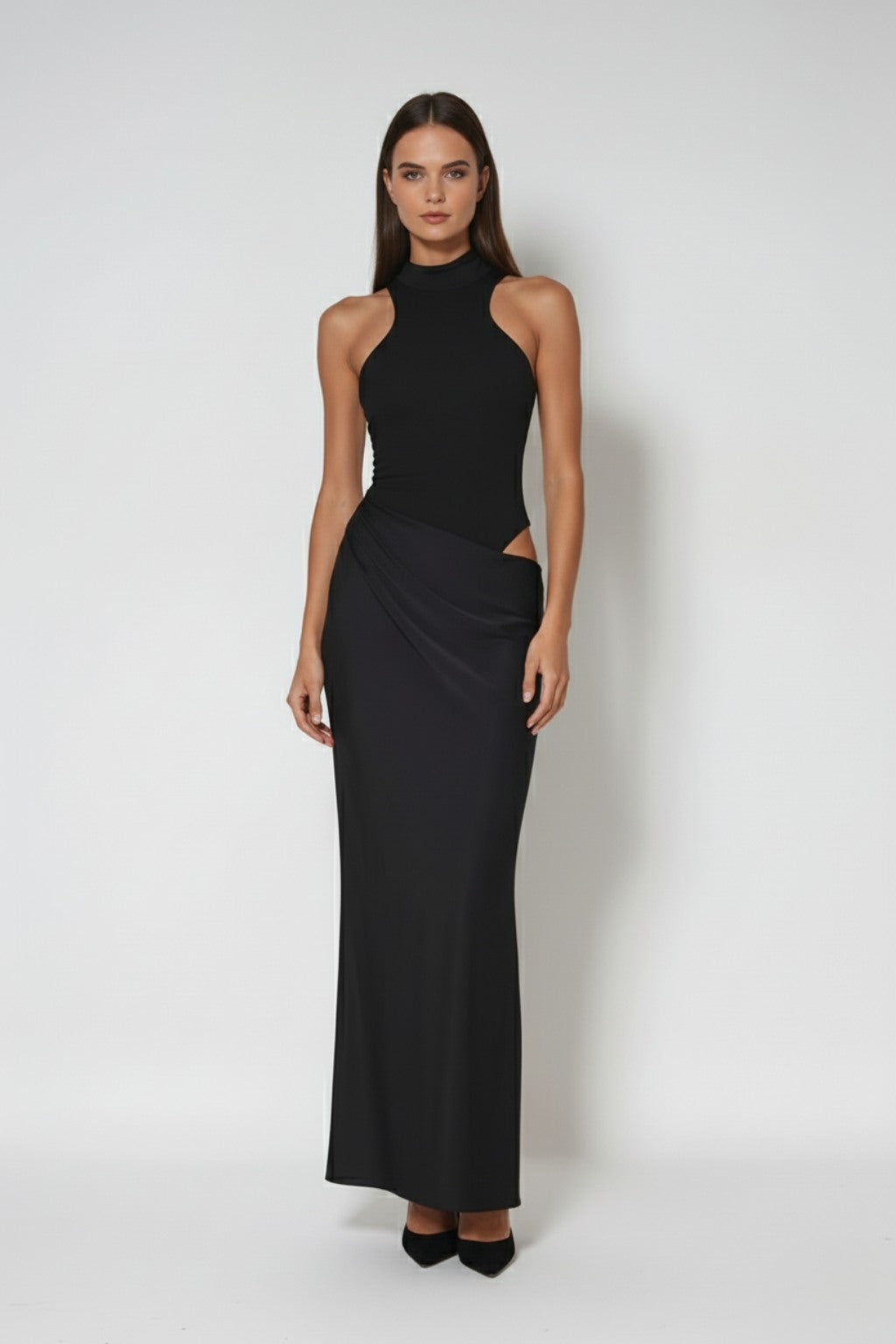 Aurelle Satin Black Dress