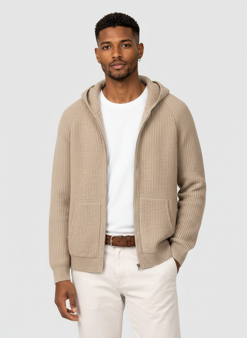 EA | EXTRA-FIJNE WOL RIB ZIP HOODIE