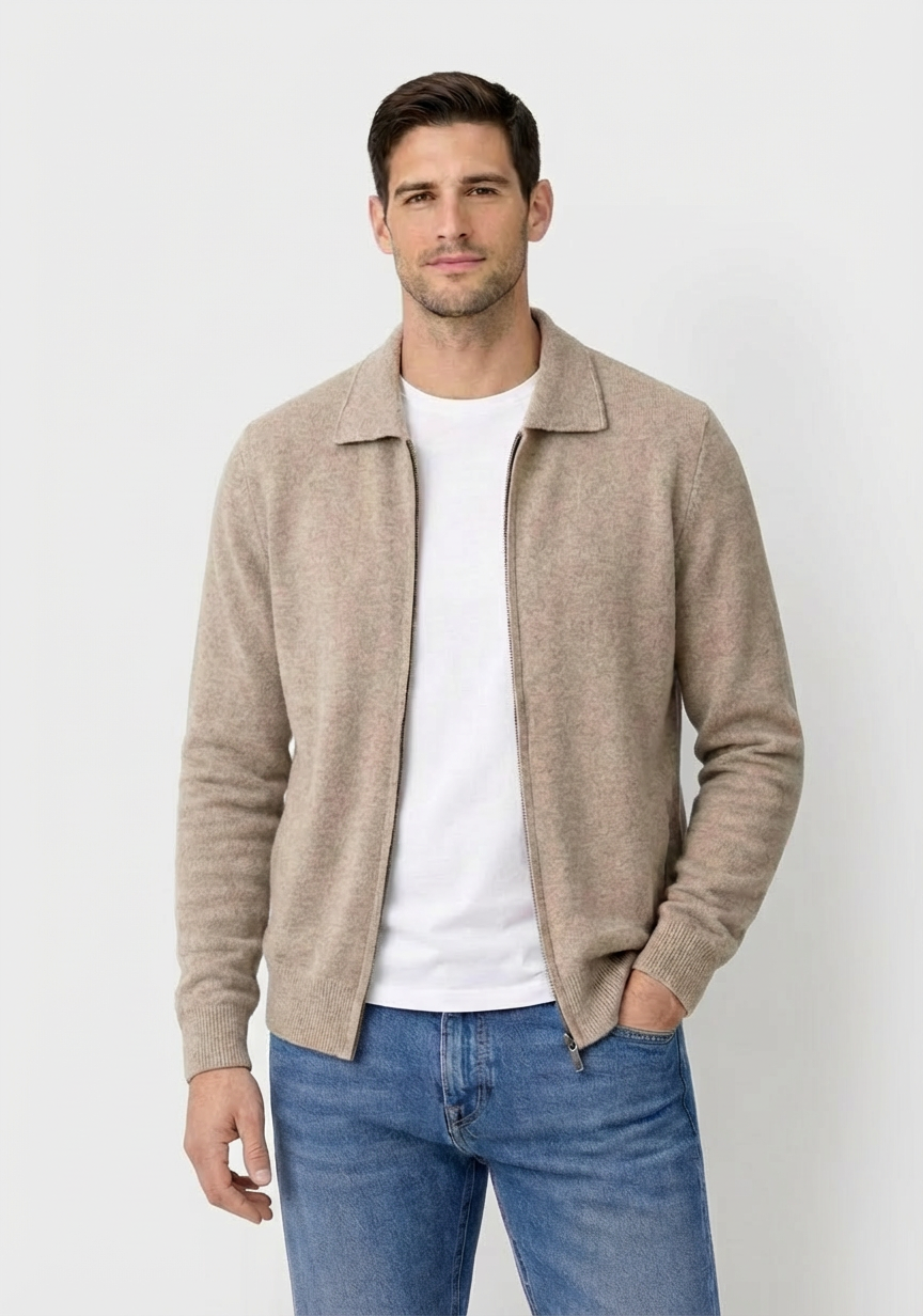 EA | EXTRA-FIJNE WOL ZIP POLO CARDIGAN