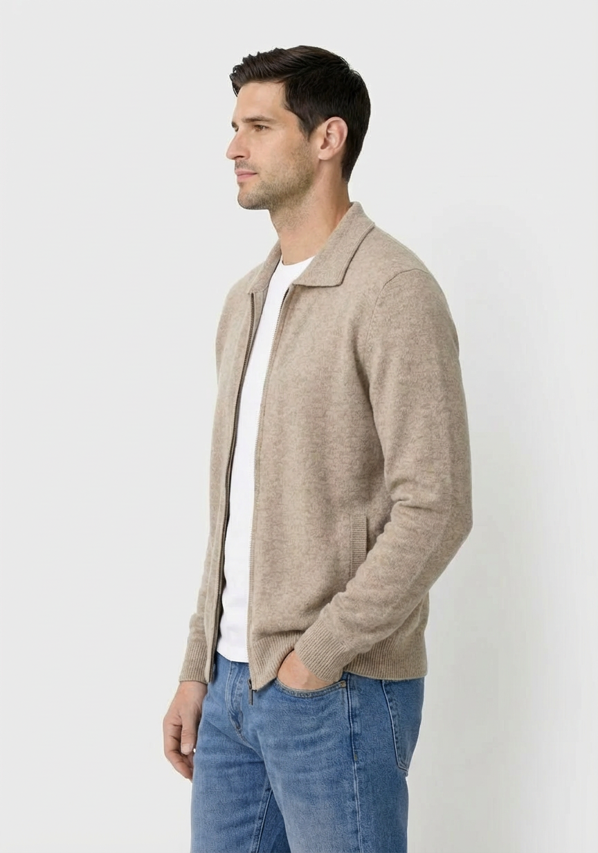 EA | EXTRA-FIJNE WOL ZIP POLO CARDIGAN