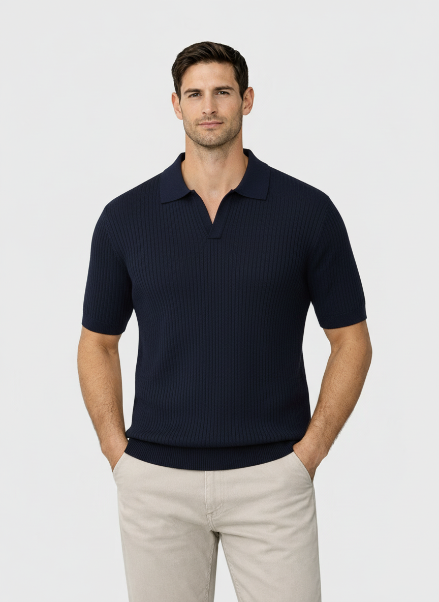 EA | NAVY RIB POLO MET OPEN KRAAG